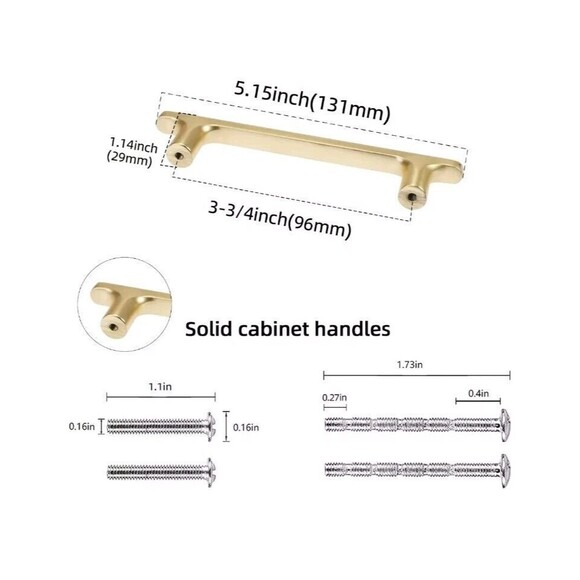 POVEFONK 10 Pack 5 inch128mm Brushed Brass Kitchen Cabinet Handles Cabinet Pulls - Picture 2 of 11